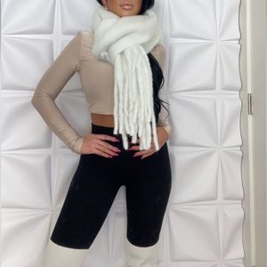 White Soft Fringe Warm Winter Cozy Big Scarf Scarf Shawl